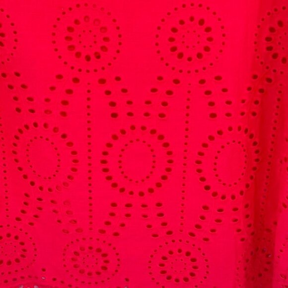 Foxcroft Red Tunic Top embroidered Eyelet Hem Size 10 Cotton popover - Picture 7 of 13